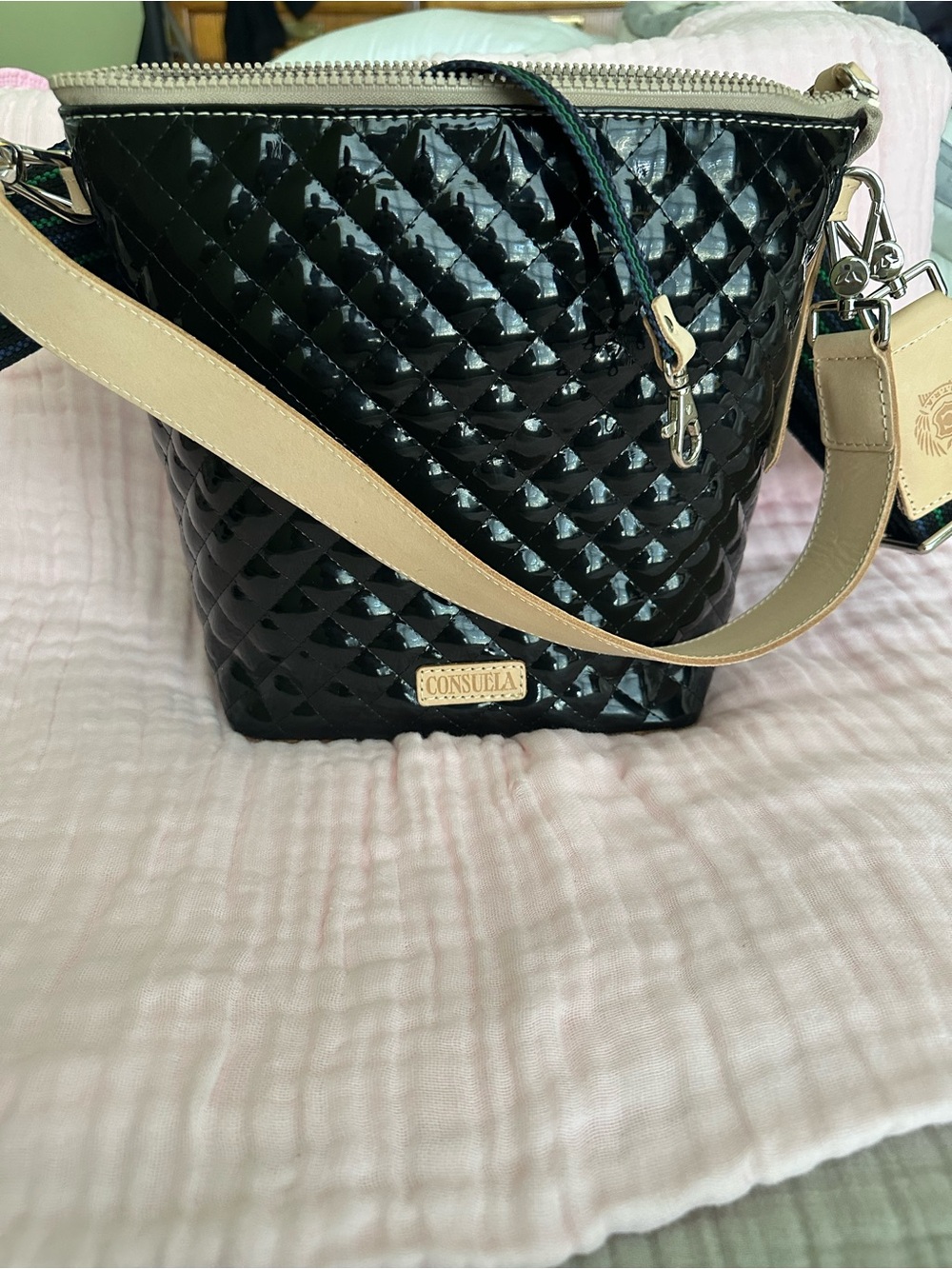 Consuela (Jax) Black Quilted Patent Wedge Bag with Two Straps!